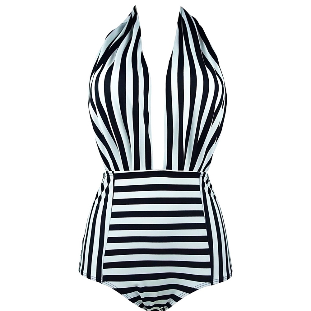 Cocoa vintage Amazon high waisted striped vacation halter swimsuit padded